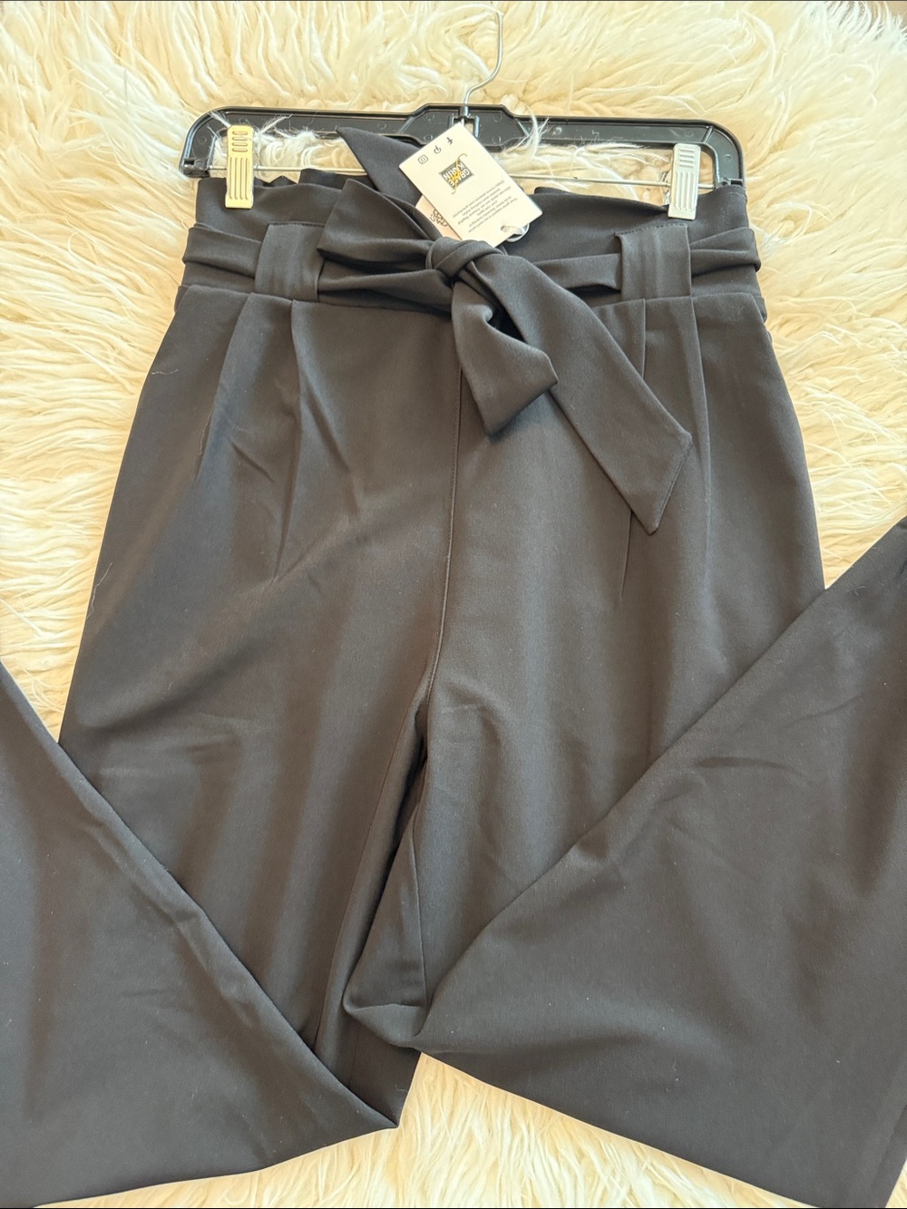 NWT Grace Karin Black Paperbag-Waist Trousers with Self Tie Sz M